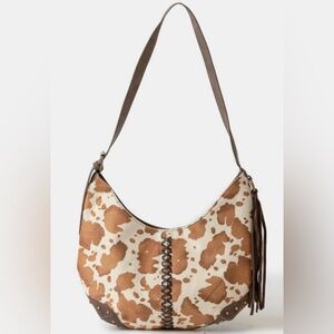 Cow print hobo shoulder bag